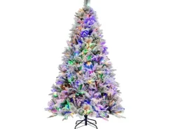 Costway Künstlicher Weihnachtsbaum mit 8 Lichtmodi Weiß 180cm