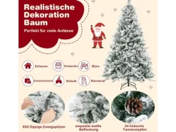 Costway Künstlicher Weihnachtsbaum mit 8 Lichtmodi Weiß 180cm