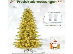 Costway Künstlicher Weihnachtsbaum mit LED-Lichtern 180cm