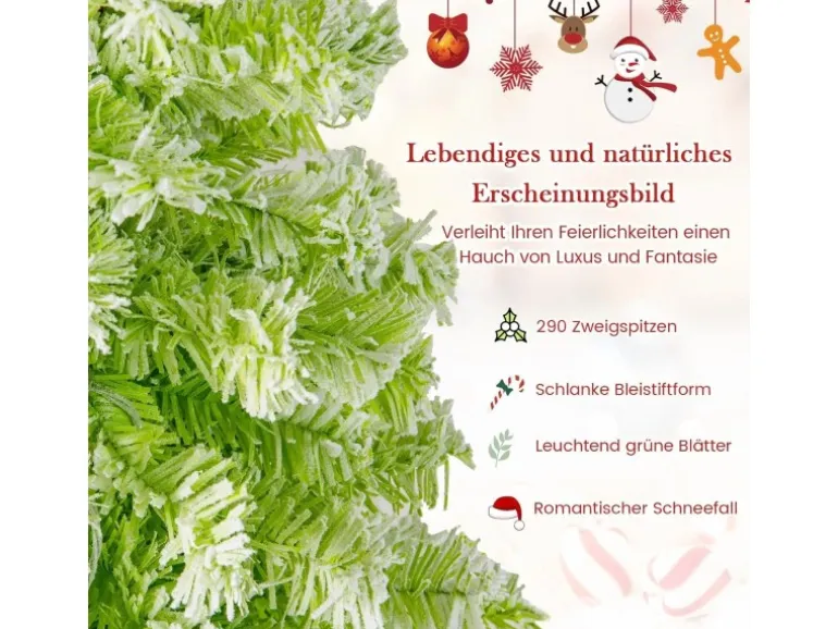 Costway Künstlicher Weihnachtsbaum mit Beleuchtung und Schnee 180cm