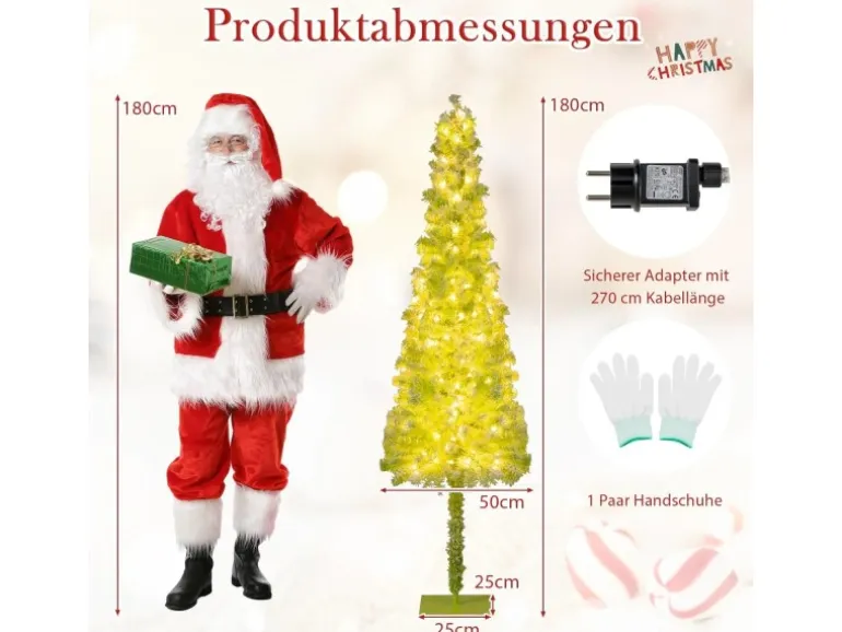 Costway Künstlicher Weihnachtsbaum mit Beleuchtung und Schnee 180cm