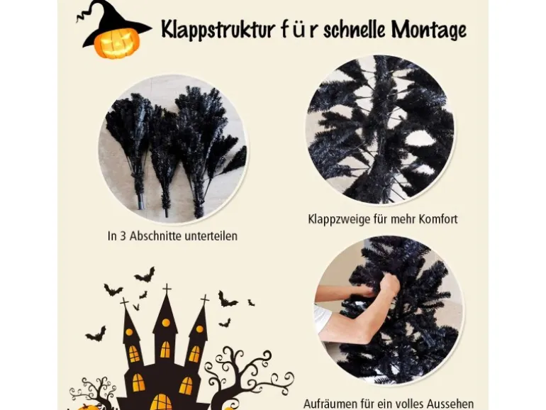 Costway Künstlicher Weihnachtsbaum mit Klappsystem Schwarz 225cm