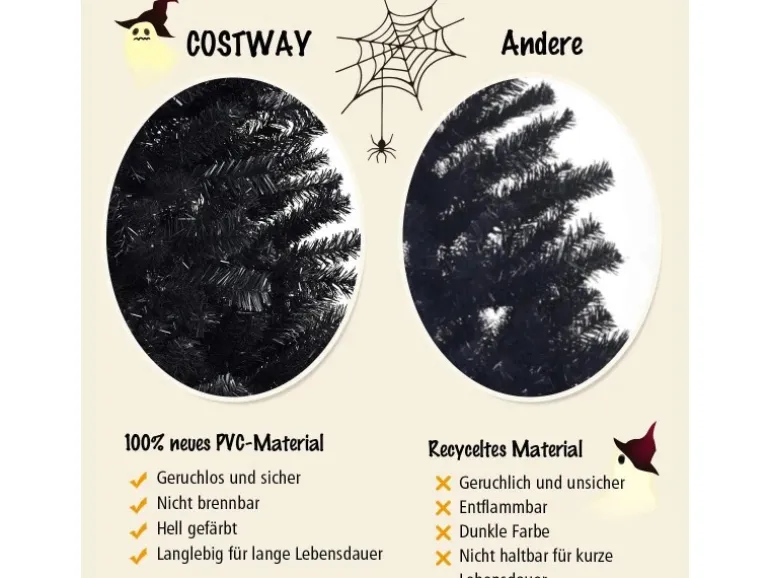 Costway Künstlicher Weihnachtsbaum mit Klappsystem Schwarz 225cm