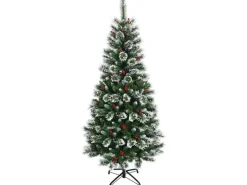 Costway Künstlicher Weihnachtsbaum 180cm mit Roten Beeren PVC Nadeln