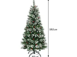Costway Künstlicher Weihnachtsbaum 180cm mit Roten Beeren PVC Nadeln