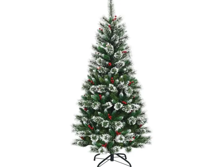 Costway Künstlicher Weihnachtsbaum 180cm mit Roten Beeren PVC Nadeln