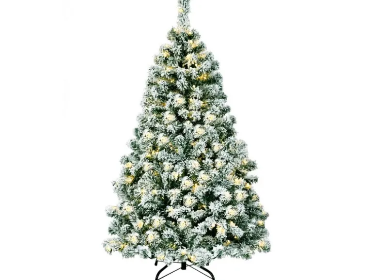 Costway Künstlicher Weihnachtsbaum mit Schnee und Led-Leuchten 135cm