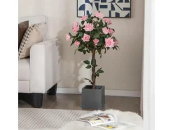 Costway Kunstbaum mit 21 Kiefernrosen und Natürlicher Stamm 93 cm