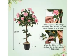 Costway Kunstbaum mit 21 Kiefernrosen und Natürlicher Stamm 93 cm