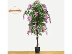 Costway Kunstbaum mit Blättern & 2 Stämmen Kunstblume Rosa 180 cm