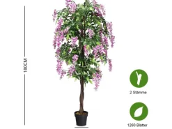 Costway Kunstbaum mit Blättern & 2 Stämmen Kunstblume Rosa 180 cm