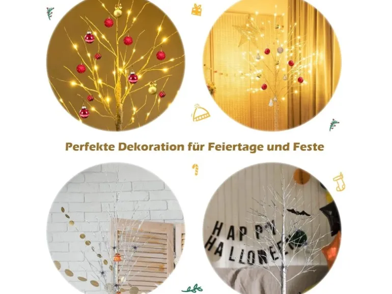 Costway LED Lichterbaum Birkenbaum Tannenbaum Christbaum 180cm
