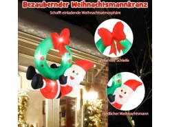 Costway LED Weihnachtsmann mit Kranz Wand Draußen 120CM
