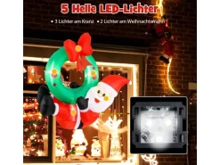 Costway LED Weihnachtsmann mit Kranz Wand Draußen 120CM