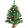 Costway Mini Künstlicher Weihnachtsbaum mit Roten Beeren 60 cm