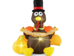 Costway Thanksgiving Deko Aufblasbar Truthahn mit Kürbis 150 cm