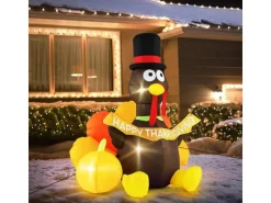 Costway Thanksgiving Deko Aufblasbar Truthahn mit Kürbis 150 cm