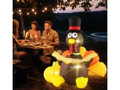 Costway Thanksgiving Deko Aufblasbar Truthahn mit Kürbis 150 cm