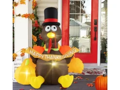 Costway Thanksgiving Deko Aufblasbar Truthahn mit Kürbis 150 cm