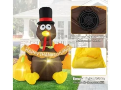 Costway Thanksgiving Deko Aufblasbar Truthahn mit Kürbis 150 cm