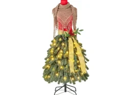 Costway Weihnachtsbaum mit Roten Beeren & Abnehmbarem Schal 150cm