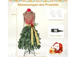 Costway Weihnachtsbaum mit Roten Beeren & Abnehmbarem Schal 150cm