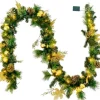 Costway Weihnachtsgirlande mit 50 Leds Warmweiß 270cm Goldenen Kugeln