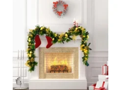 Costway Weihnachtsgirlande mit 50 Leds Warmweiß 270cm Goldenen Kugeln