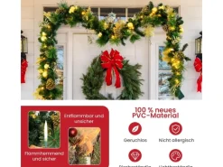 Costway Weihnachtsgirlande mit 50 Leds Warmweiß 270cm Goldenen Kugeln