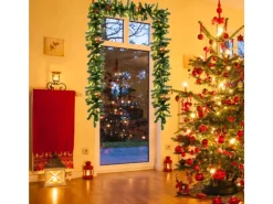 Costway Weihnachtsgirlande mit 100 Leds Warmweiß 270cm & Roten Beeren