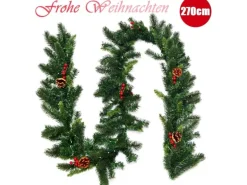 Costway Weihnachtsgirlande mit 100 Leds Warmweiß 270cm & Roten Beeren