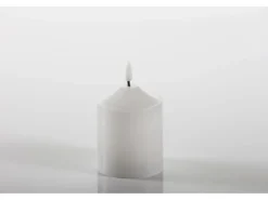 3D LED Kerzenstumpen Echtwachs Vela klein 7,5 x 12 cm Weiß