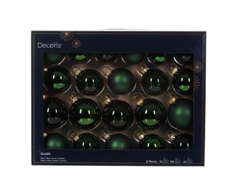 Decoris Weihnachtskugel-Set Glas Tannengrün 21-teilig
