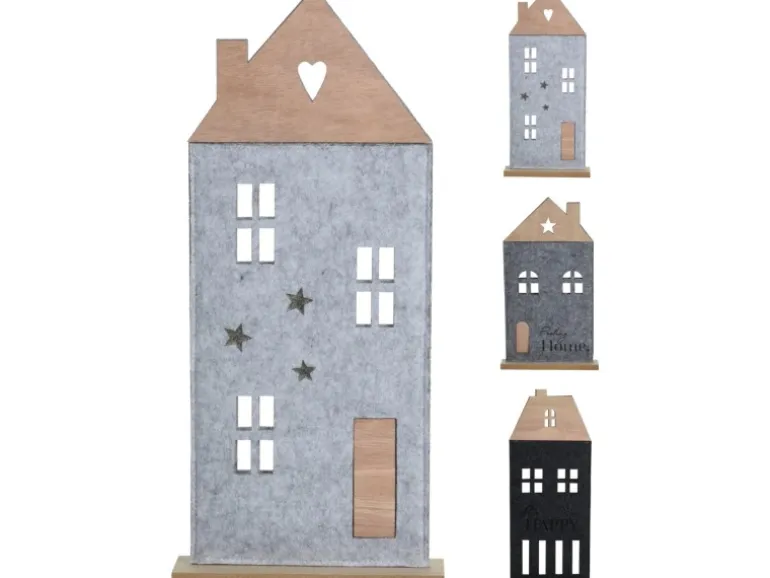 Deko Aufsteller Haus Filz 38 cm 3-fach sortiert