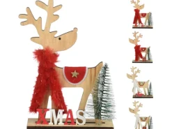 Deko Aufsteller Rentier mit Schal Holz 4fach sortiert