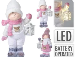 Deko Figur Winterkind mit Laterne MGO 42 cm