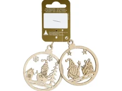 Deko Weihnachtskugeln zum Hängen 2er-Pack aus Holz Natur Ø 6 cm