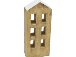 Deko-Haus aus Mangoholz 20 cm Natur-Weiß