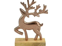 Deko-Hirsch aus Aluminium/Mangoholz 16 cm Kupfer-Natur