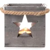 Deko-Holzbox Stern mit Glaswindlicht 14 cm Grau