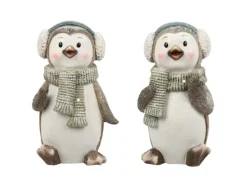 Deko-Pinguin mit LED 2-fach Sortiert 22 cm x 18 cm x 35,5 cm Grau-Weiß