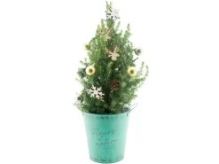 Dekorierte Zuckerhut-Fichte im Hellgrün Zink-Gefäß Topf Ø ca. 21 cm Picea glauca