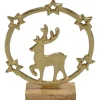 Deko-Ring mit Hirsch aus Aluminium/Mangoholz 17 cm Gold-Natur