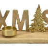 Deko-Schriftzug XMAS mit Teelichthalter aus Mangoholz 20 cm Natur-Gold
