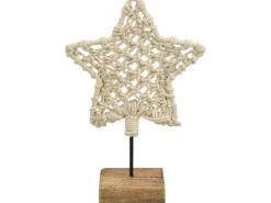 Deko-Stern aus Makramee-Mangoholz 24 cm Beige-Natur