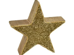 Deko-Stern mit Glitter aus Mangoholz 15 cm Gold-Natur
