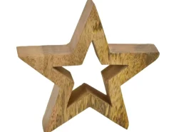 Deko-Stern Offen aus Mangoholz 18 cm Natur-Emaille
