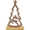 Deko-Tanne mit Hirsch aus Aluminium/Mangoholz 20 cm Kupfer-Natur