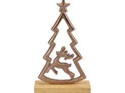 Deko-Tanne mit Hirsch aus Aluminium/Mangoholz 20 cm Kupfer-Natur