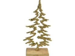 Deko-Tanne Offen aus Aluminium/Mangoholz 22 cm Gold-Natur